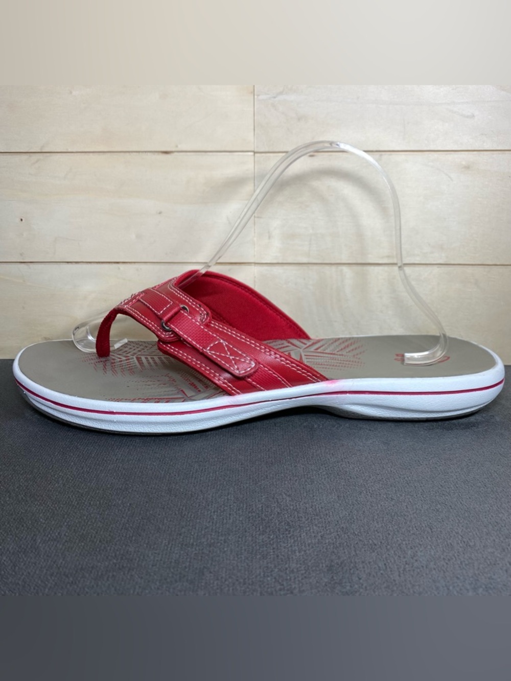 Clarks Breeze Sea Sandals Red White Grey Women's Size 11 Shoes Flip-Flops - Picture 4 of 11